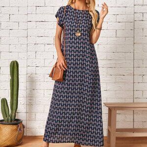 Emery Rose NWT Boho Paisley Maxi Dress M Coastal 100% Viscose Flowy